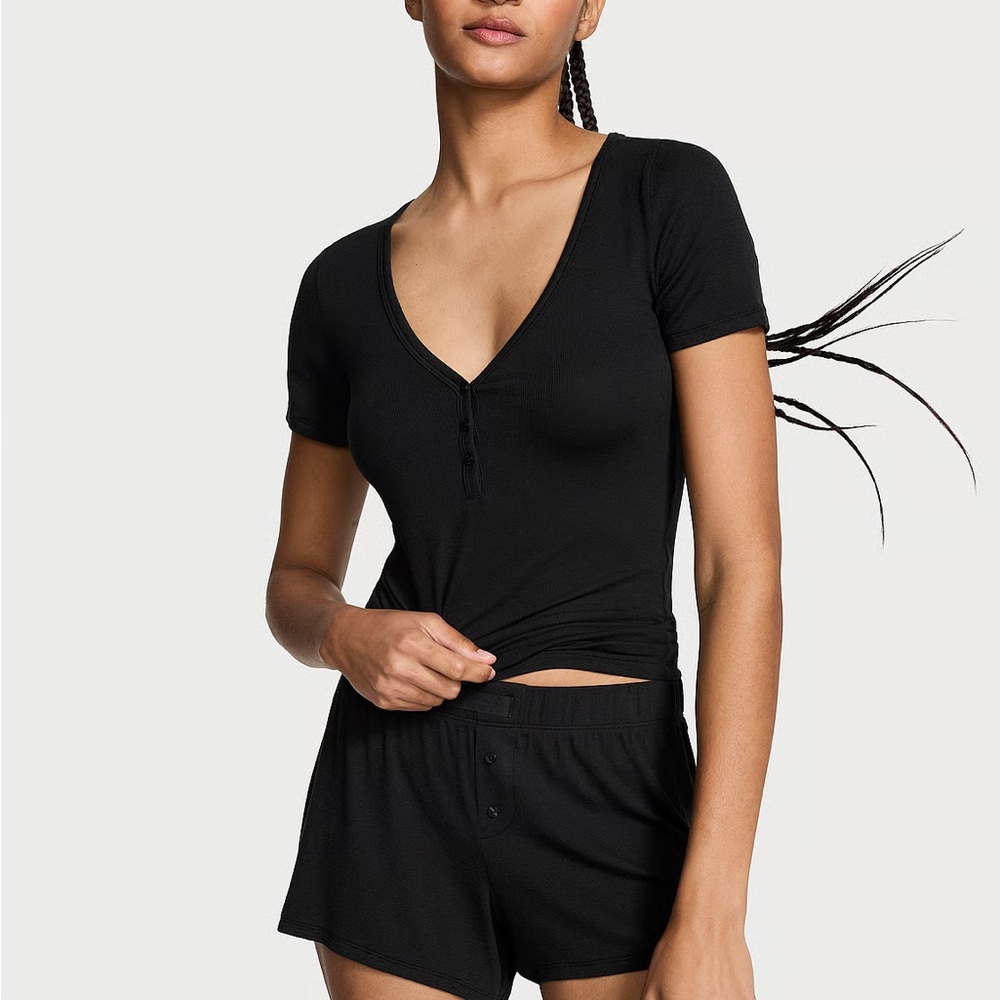 Victoria’s Secret Ribbed Modal Short-Sleeve Henley & Boxer Shorts Set